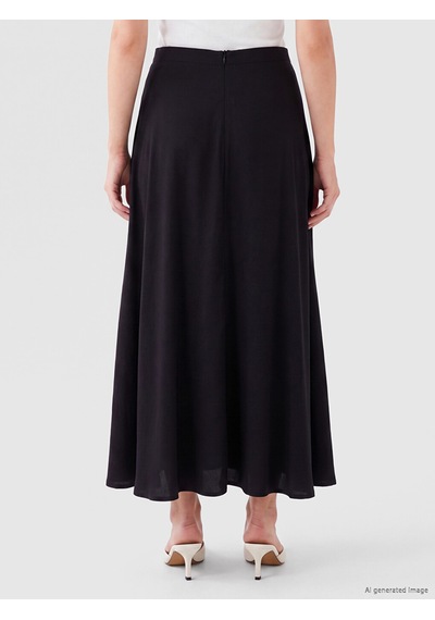 Lcw Modest Siyah Beli Fermuarlı Modal Karışımlı Kloş Etek
