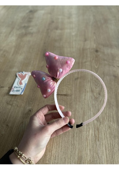 Pembe Boncuklu Fiyonklu Kız Çocuk Tacı - Pembe