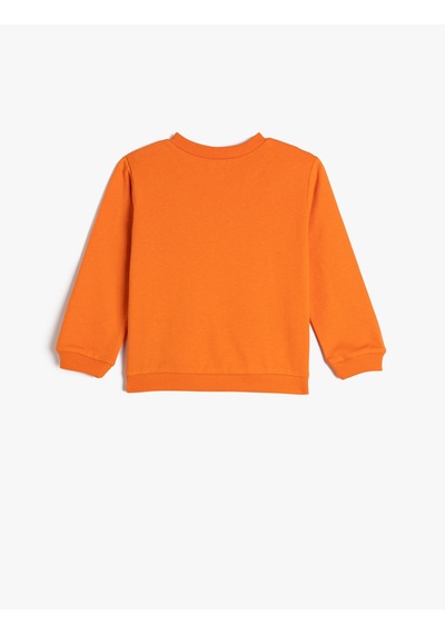 Koton Sweatshirt Bisiklet Yaka Pamuklu Dozer Baskılı Şardonlu Turuncu 4wmb10097tk Turuncu