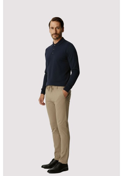İgs Bej Beli Lastikli İpli Erkek Pantolon Konfor Kalıp-25957
