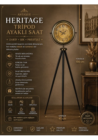 Antique Heritage Eskitme Tripod Ayaklı Saat