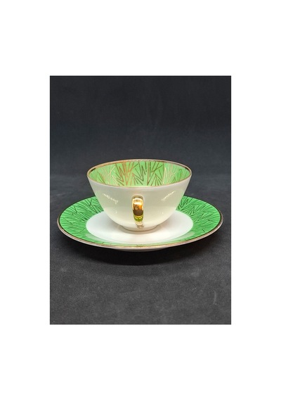 Yeşil Geometrik Desenli Vintage Porselen Kahve Fincanı 80 Ml