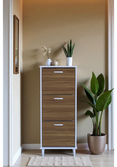 Eliusta Nefes Ayaklı 52 Cm Ayakkabılık Kapı Önü/antre 3 Düşer Kapaklı Ceviz 52x127x26 Cm Ayakkabılık Ceviz