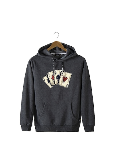 Unisex Antrasit Kapüşonlu Önü İskambil Kağıdı Baskılı Slim Fit Kanguru Cepli Sweatshirt Antrasit Unisex Antrasit Kapüşonlu Önü İskambil Kağıdı Baskılı Slim Fit Kanguru Cepli Sweatshirt Antrasit