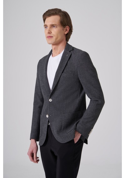 Morven Erkek Siyah Polyester Trend Desenli Slim Fit Ceket 26ys002002001 Siyah