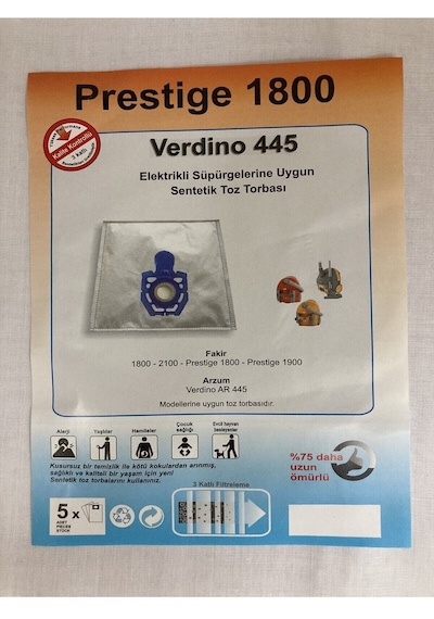 Resmi Distribütör Fakir Prestige 1800 Toz Torbası 5 Adet Beyaz