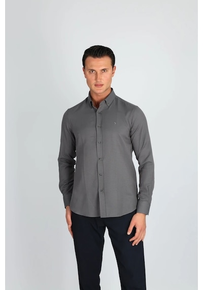 Lorenzo Mazzoli Oxford C 503 Gri Erkek Gömlek Gri