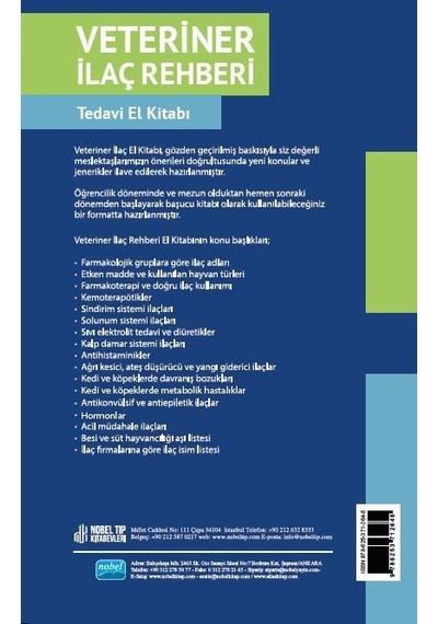 Veteriner İlaç Rehberi - Tedavi El Kitabı 2024- Nobel Akademik Yayıncılık