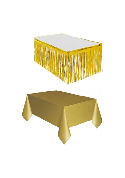 3 Parça Gold Masa Örtüsü, Gold Masa Eteği, Gold Arka Fon