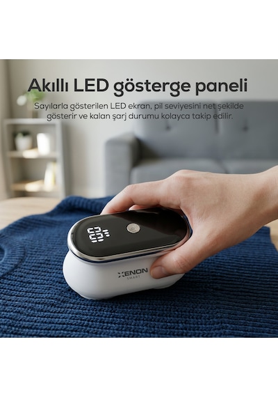 Xenon Smart Şarjlı Tüy Toplama Makinesi 7200 Rpm, 3 Kademe, Çift 6 Bıçaklı, Led Ekran, Usb-c, 1800 Mah X6175