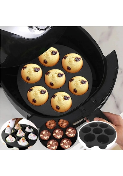 İndecor Houseware Airfryer Silikon Muffin Kek Kalıbı 7 Gözlü Hava Fritözü Kek Ve Çörek Pişirme Kalıbı Siyah Diğer