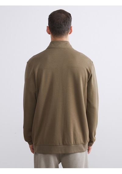 LC Waikiki Lc Waıkıkı Haki Rahat Kalıp Dik Yaka Erkek Fermuarlı Sweatshirt