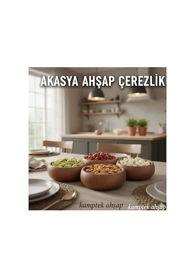 Ahşap Atölyesinden Kalitesiyle Ahşap Küçük Boy Tasarım Organik Çerezlik Kase 1 Adet Kahverengi