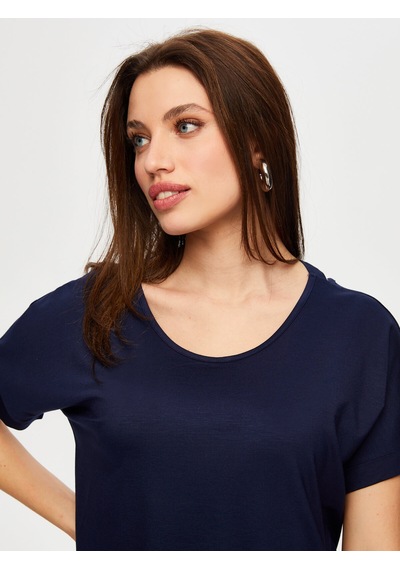 Yuvarlak Yaka Düşük Kollu T-shirt B00003-1 B00003-120 Lacivert