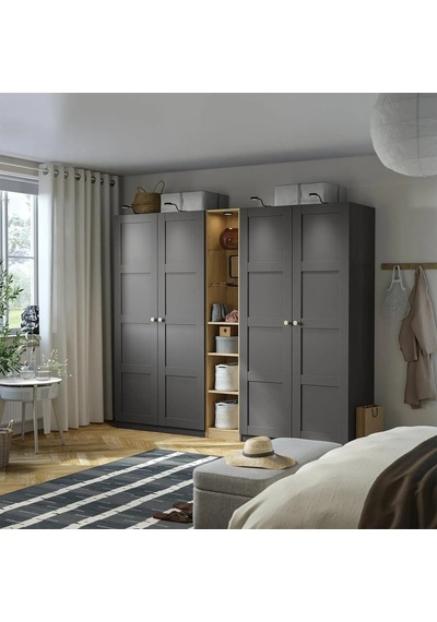 Ikea Koyu Gri Geniş Kapaklı Gardırop Koyu Gri-meşe Görünümlü