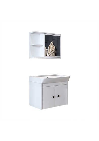 Lavabolu Mat Suntalam 60 Cm Banyo Dolabı + Aynalı Üst Dlp Beyaz Mat Beyaz Lavabolu Mat Suntalam 60 Cm Banyo Dolabı + Aynalı Üst Dlp Beyaz Mat Beyaz