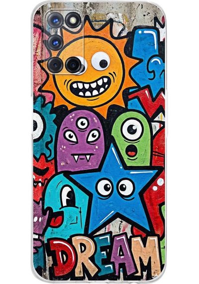 Oppo A52 İle Uyumlu Grafiti Dream Street Tasarımlı Şeffaf Silikon Kılıf Şeffaf