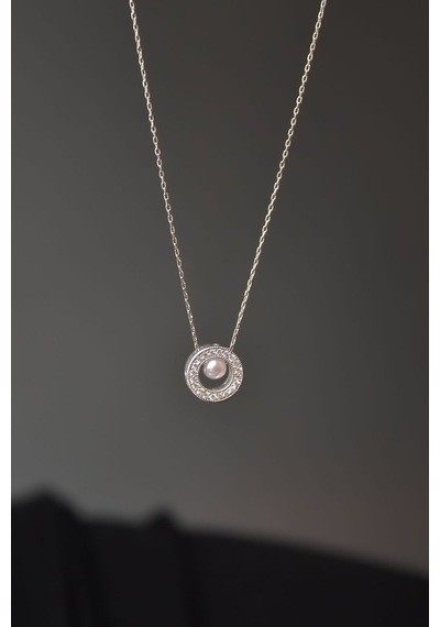 Papatya Silver 925 Ayar Gümüş Rodyum Kaplama Incili Yuvarlak Kolye