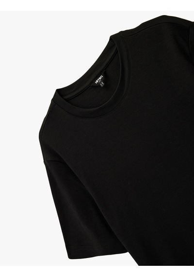 Koton Regular Fit Kısa Kollu Pamuklu Bisiklet Yaka Tişört Siyah 6sam10021mk