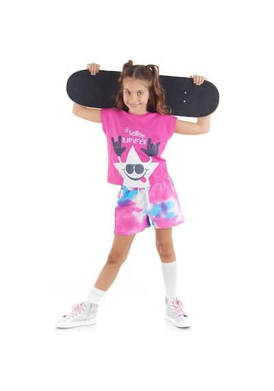 Denokids Mshb&g Yıldızlı Batik Kız Çocuk T-shirt Şort Takım Çok Renkli
