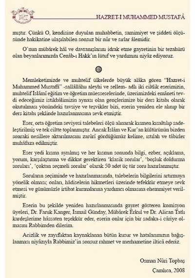 Hazreti Muhammed Mustafa S.a.v. - Ders Kitabı - Osman Nuri Topbaş