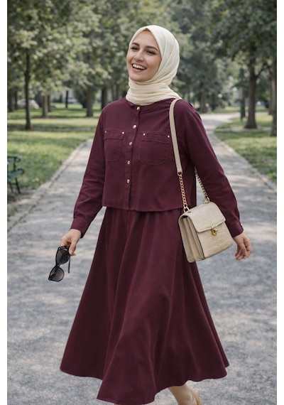 Esra Butik78 Gabardin Kumaş Gizli Cepli İkili Takım Uzun Etekli Tesettür Şık Rahat Kombin Bordo Esra Butik78 Gabardin Kumaş Gizli Cepli İkili Takım Uzun Etekli Tesettür Şık Rahat Kombin Bordo