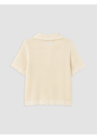 Lcw Comfort Beyaz Polo Yaka Ajurlu Kadın Triko Kazak