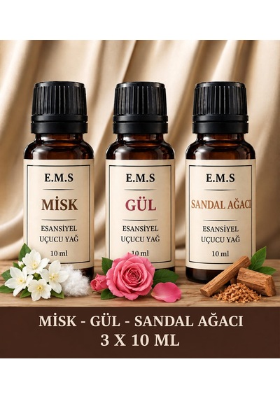 Misk - Gül - Sandal Ağacı Esansiyel Uçucu Yağ Buhurdanlık Yağı Difüzör Esansı Oda Kokusu Mum Esansı 3 X 10 Ml. Karışık Misk - Gül - Sandal Ağacı Esansiyel Uçucu Yağ Buhurdanlık Yağı Difüzör Esansı Oda Kokusu Mum Esansı 3 X 10 Ml. Karışık