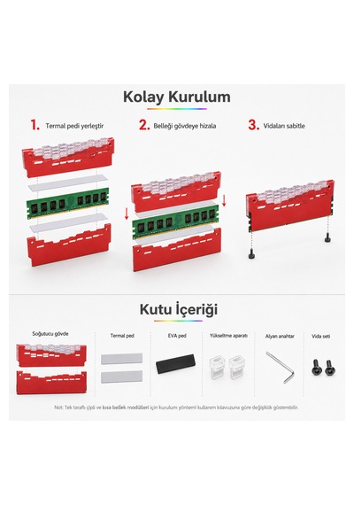 Kristal Argb Ram Soğutucu Kılıfı Kırmızı Renk