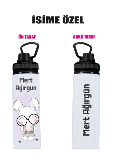 İsime Özel Metal Suluk - Su Matarası 800ml. Açık Siyah