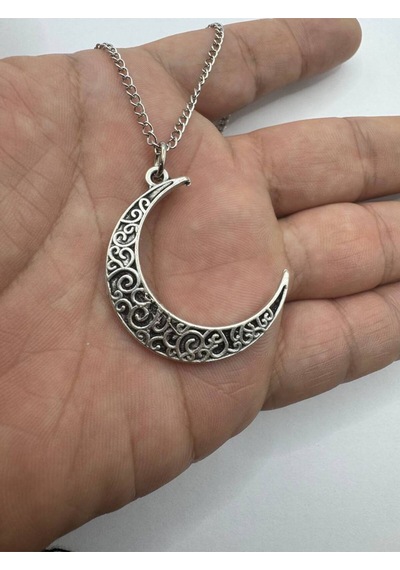 Hilal Figürlü Otantik Desenli Unisex Kolye Vintage Tarz Takı 60 Cm Zincir Çok renkli