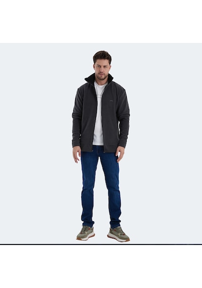 Slazenger KADMOS Erkek Fermuarlı Dik Yaka Cepli Koyu Gri Polar