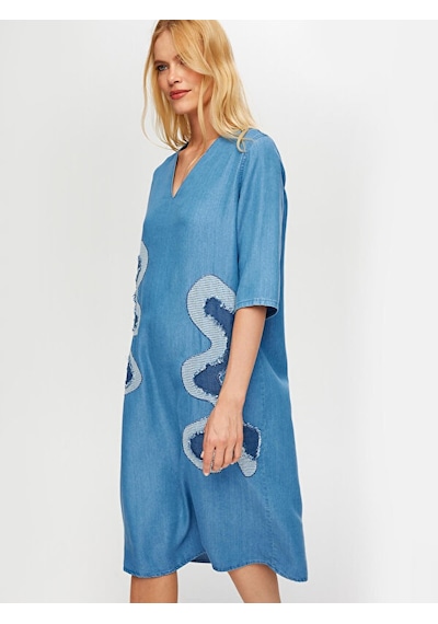 Faik Sönmez Soyut Aplike Detaylı V Yaka Tenselli Jean Elbise S25jel001 Us25jel00127 Indigo