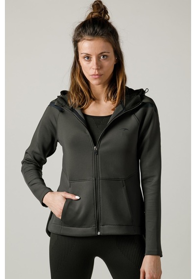 Maraton Active Slimfit Kadın Kapşonlu Uzun Kol Spor Haki Tracktop 815015-haki Haki