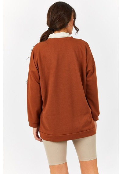 Armonika Kadın Camel Yuvarlak Yaka Oversize Sweatshirt Arm-22k024027