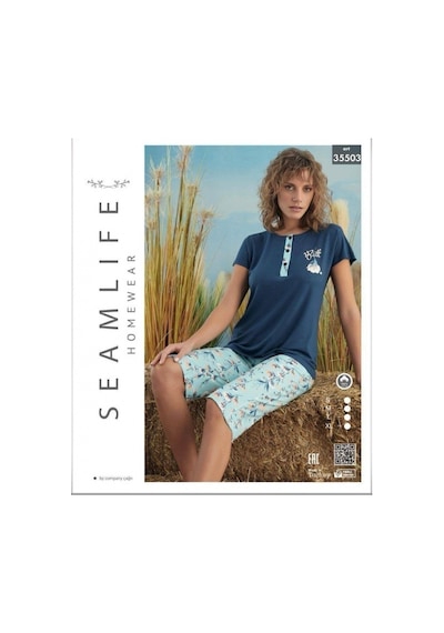 Seamlife 35503 Kadın Pamuk Kadın Kapri Pijama Takımı Çok Renkli