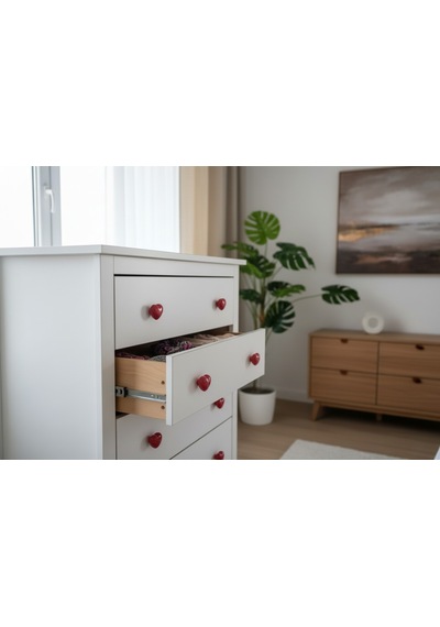 Dafniart 6'lı Set Kırmızı Kalp Şeklinde Çekmece Ve Dolap Kulpu, 4-5 Cm, Vidalı