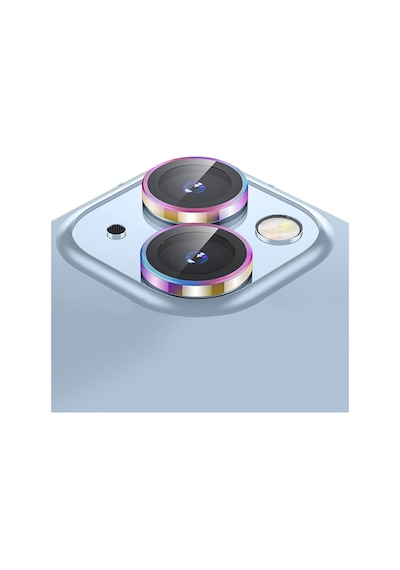 Buff Apple Uyumlu iPhone 14 / 14 Plus Kamera Metal Lens Gökkuşağı