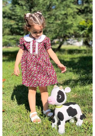 Bebe Yaka Dantel Detaylı Çiçekli Yazlık Kız Çocuk Bebek Pamuklu Elbise 001