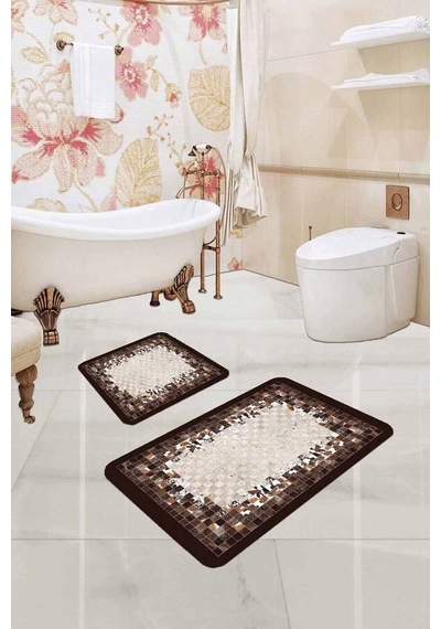 Kahve Deri Görünümlü Banyo Halısı Klozet Paspas Seti Bs328n11 Kahverengi