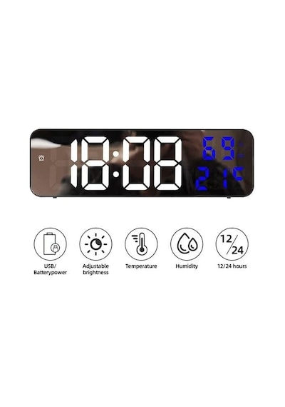Valkyrie Nem Ölçer Dereceli Led Duvar Ve Masa Alarm Saati Lacivert Genel