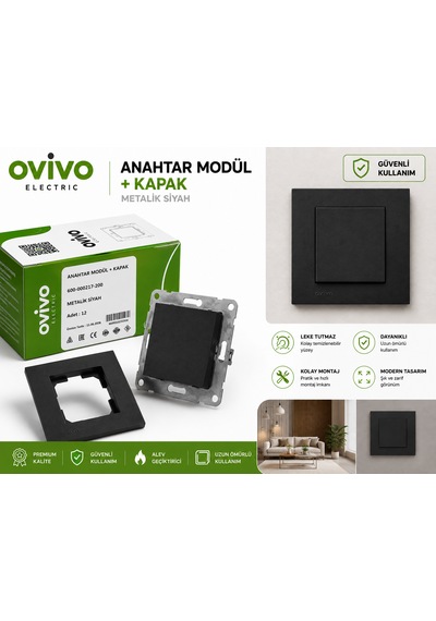 Ovivo Grano Siyah Tekli Anahtar - Çerçeve Dahil