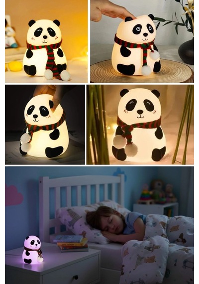 5 Farklı Renk Modlu Panda Figürlü Pofuduk Led Gece Lambası Yumuşak Dokulu Çocuk Odası Ve Dekoratif Ş