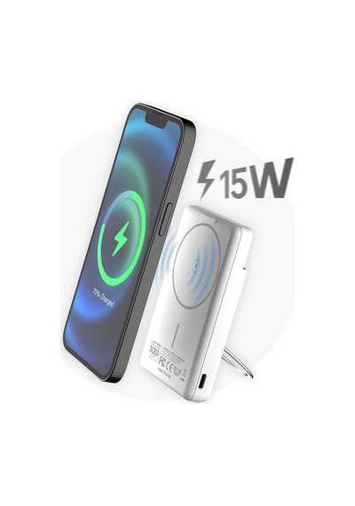 Lenyes Pw0006d Pd 20w Hızlı Şarj Özellikli Kartlıklı Standlı Wireless Powerbank 15w 5000mah Beyaz