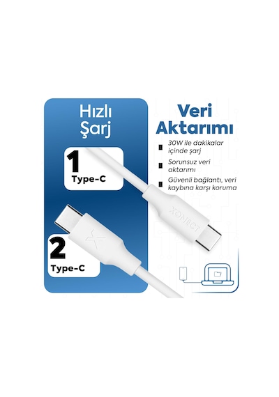 Type-c To Type-c İle Uyumlu İphone Ve Samsung İle Uyumlu Hızlı Şarj Ve Data Kablosu 40 Cm Hasır Standart
