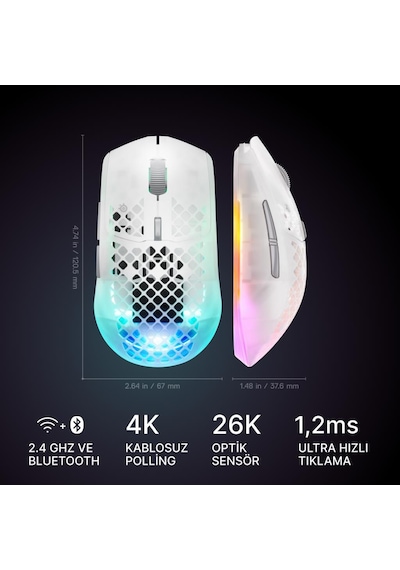 Steelseries Aerox 3 Wireless Gen 2 - Ghost 4k Kablosuz Gaming Mouse