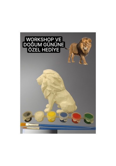 3d Aslan Figür Boyama Seti - Kendin Boya Hobi Ve Etkinlik Seti - Akrilik Boya + 2 Fırça