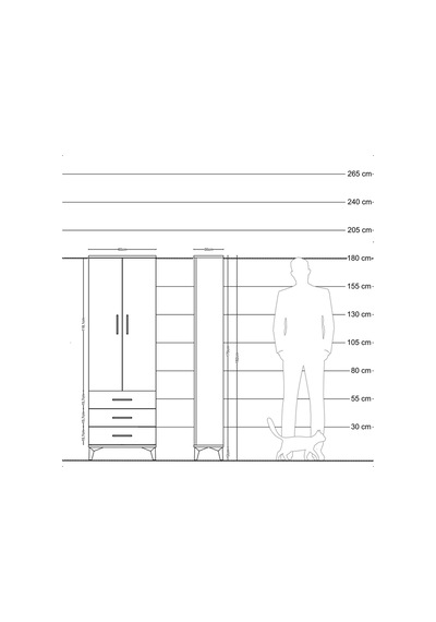 Arges Dolap 4 Raflı 3 Çekmeceli 2 Kapaklı 60x30x182 Çam-antrasit Çam
