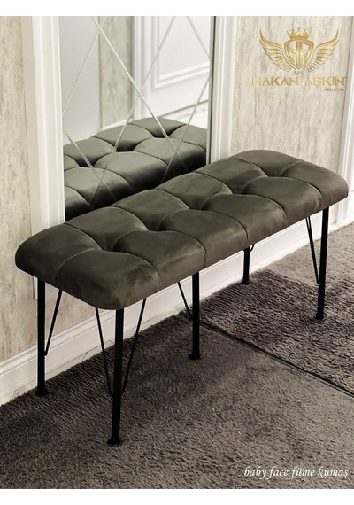 By Hakan Aşkın Siyah Metal Ayaklı Pouf Pouf 2024 New Style Babyface Puf & Bench Koyu Füme Füme Babyface