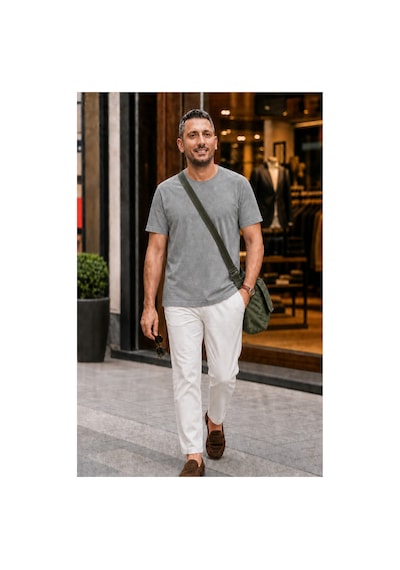 Modi Green Unisex Regular Fit Süprem Sıfır Yaka Kısa Kollu Tişört - Gri